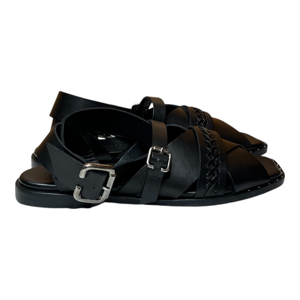 Freda Salvador Black Leather Braided Strap Sandals - Picture 2 of 12